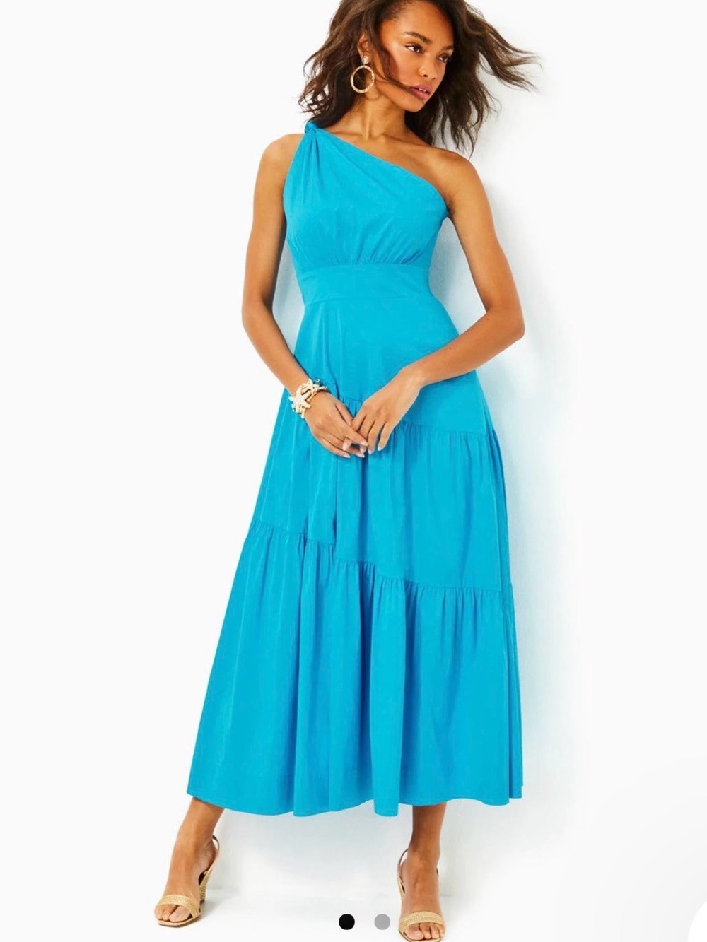 Lilly Pulitzer Turquoise One-Shoulder Tiered Maxi Dress